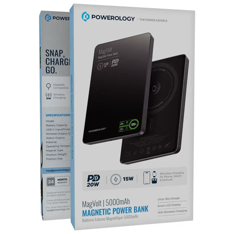 پاوربانک مگسیف پاورولوژی MagVolt مدل PPBCHA62BK با ظرفیت 5000 میلیآمپر